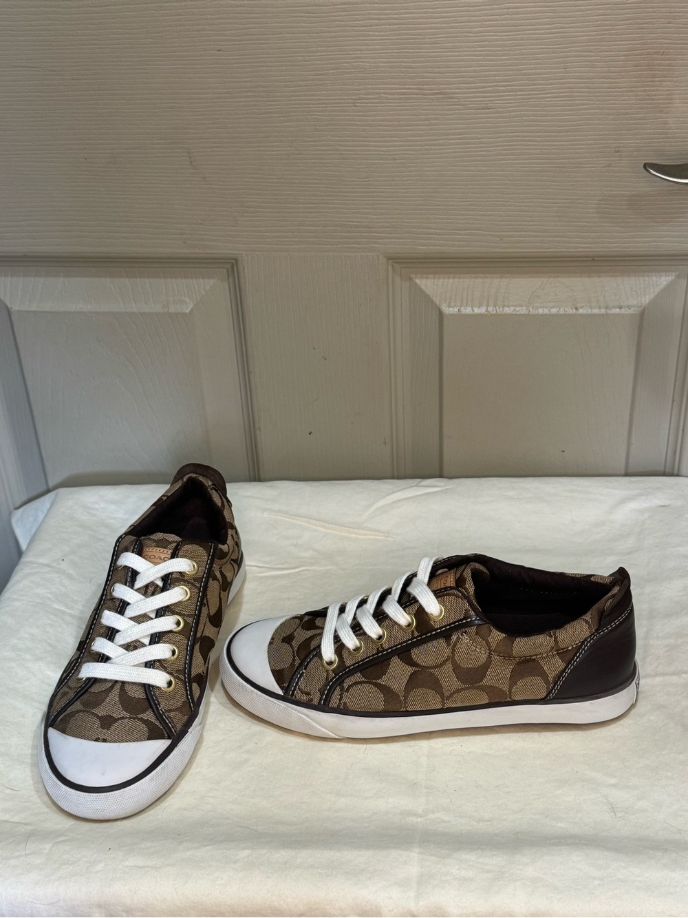 Coach Brown Signature Canvas Sneakers with White Soles